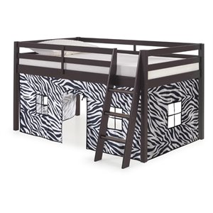rosebery kids twin wood junior loft bed with espresso with zebra bottom tent