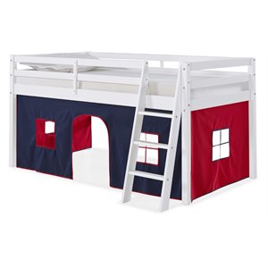 rosebery kids twin wood junior loft bed with white with blue and red tent
