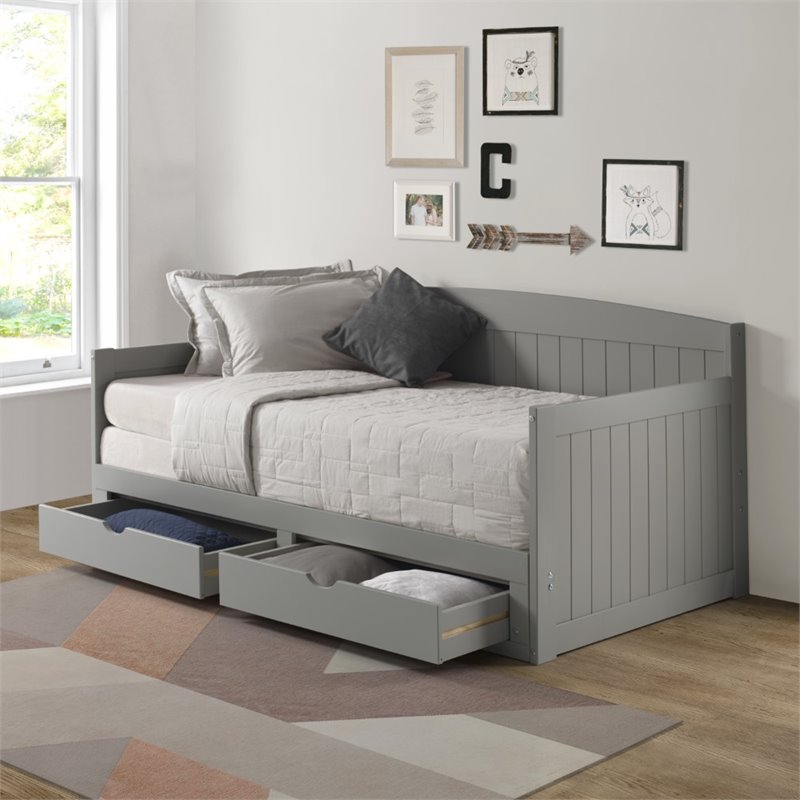 Rosebery Kids Solid Wood Daybed with King Conversion in Dove Gray ...