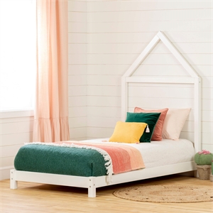 Rosebery Kids Contemporary Wood Bed with House Frame Headboard in White