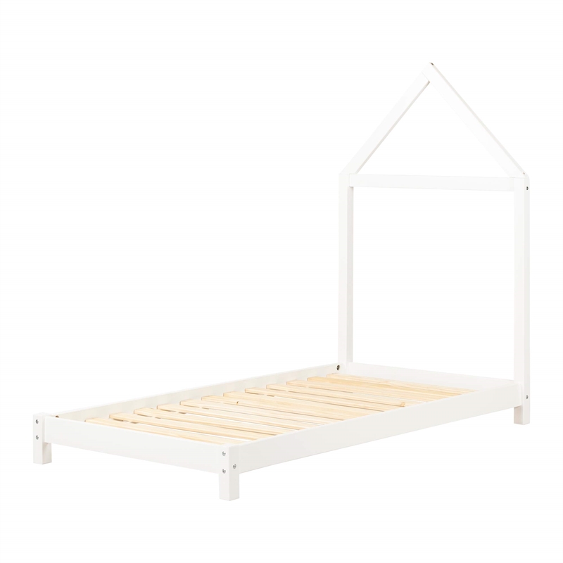 Rosebery Kids Contemporary Wood Bed with House Frame Headboard in White