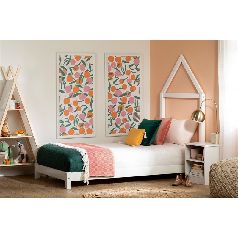 Rosebery Kids Contemporary Wood Bed with House Frame Headboard in White
