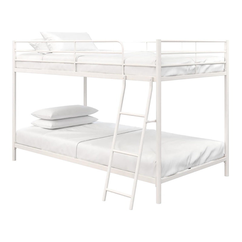 Rosebery Kids Modern Metal Twin over Twin Low Bunk Bed for Kids in White