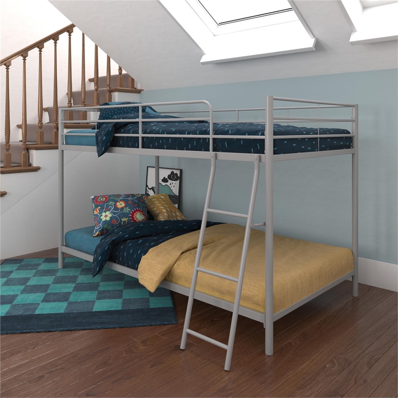 Rosebery Kids Modern Metal Twin over Twin Low Bunk Bed for Kids in Silver Gray