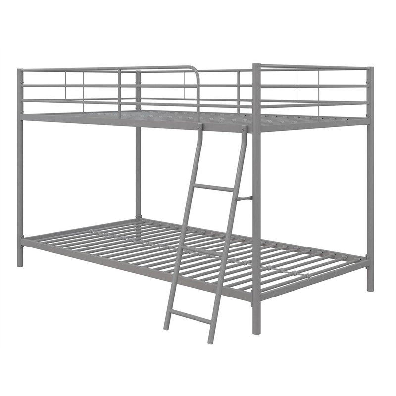 Rosebery Kids Modern Metal Twin over Twin Low Bunk Bed for Kids in Silver Gray