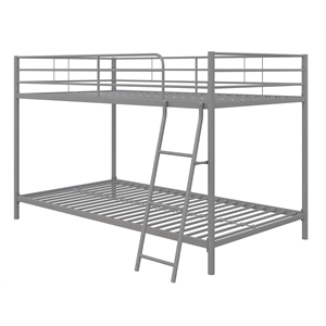 Rosebery Kids Modern Metal Twin over Twin Low Bunk Bed for Kids in Silver Gray