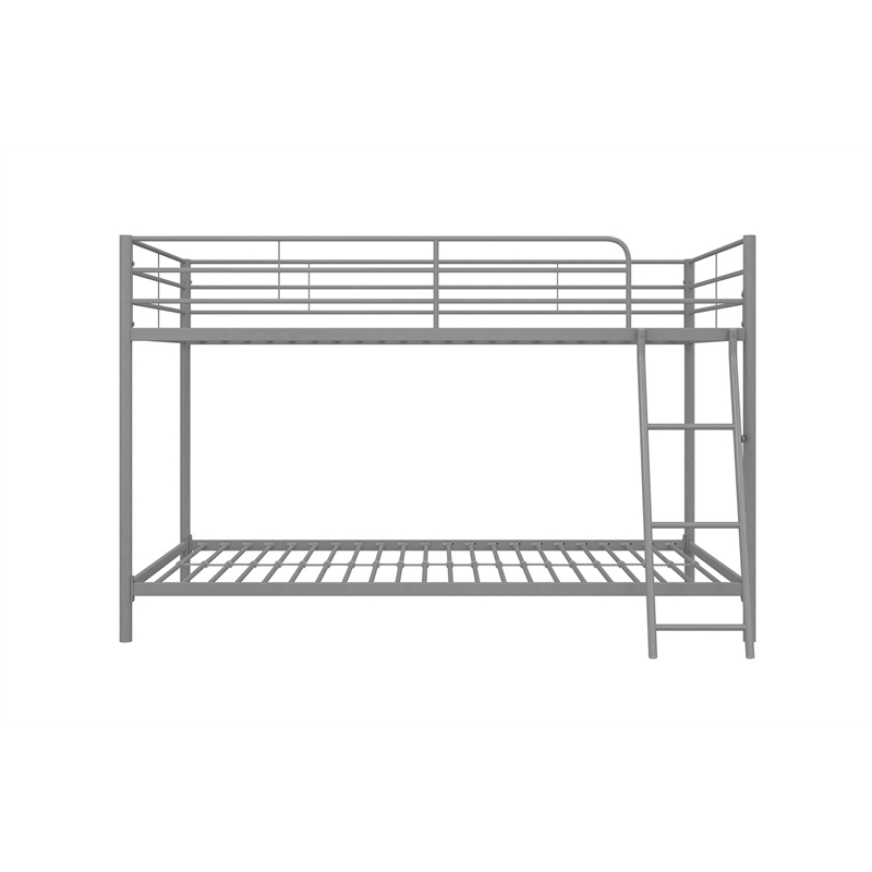 Rosebery Kids Modern Metal Twin over Twin Low Bunk Bed for Kids in Silver Gray
