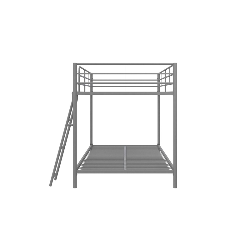 Rosebery Kids Modern Metal Twin over Twin Low Bunk Bed for Kids in Silver Gray