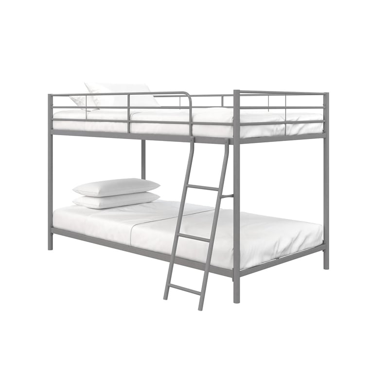 Rosebery Kids Modern Metal Twin over Twin Low Bunk Bed for Kids in Silver Gray