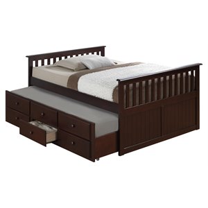 rosebery kids traditional full captain's bed with twin trundle in espresso