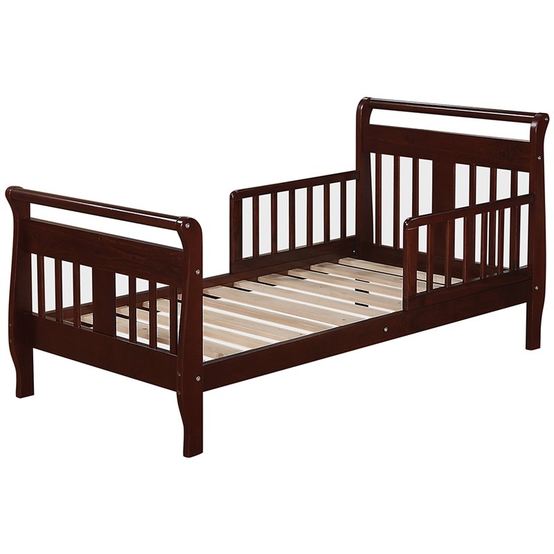 Rosebery Kids Contemporary Wood Sleigh Toddler Bed in Espresso
