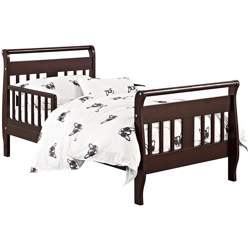 Rosebery Kids Contemporary Wood Sleigh Toddler Bed in Espresso