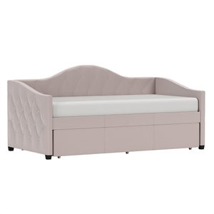 rosebery kids upholstered twin-size daybed with trundle in blush