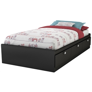 Contemporary Wood Twin Mates Bed with Drawers in Pure Black