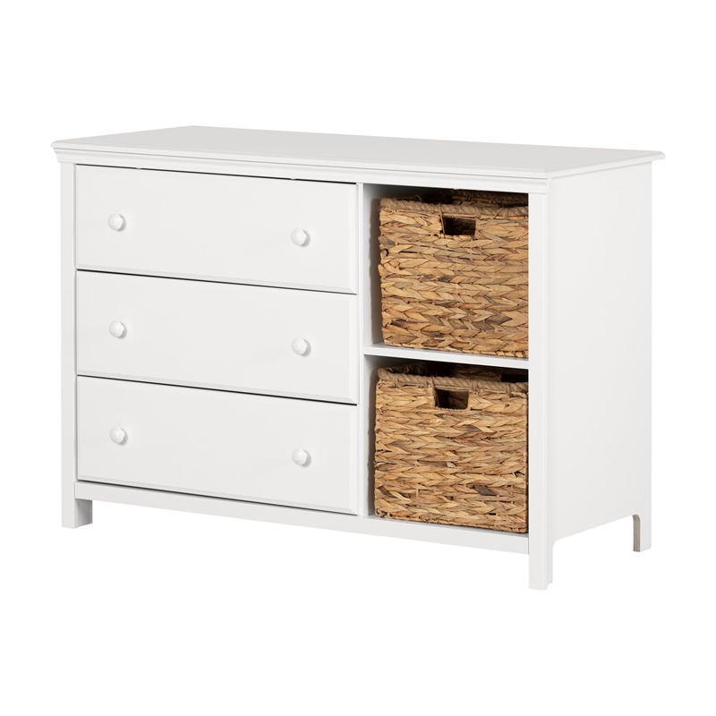 Rosebery Kids 3-Drawer Transitional Wood Dresser with Baskets in White