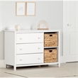 Rosebery Kids 3-Drawer Transitional Wood Dresser with Baskets in White