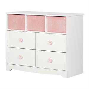 rosebery kids modern 4-drawer dresser with baskets in white and pink