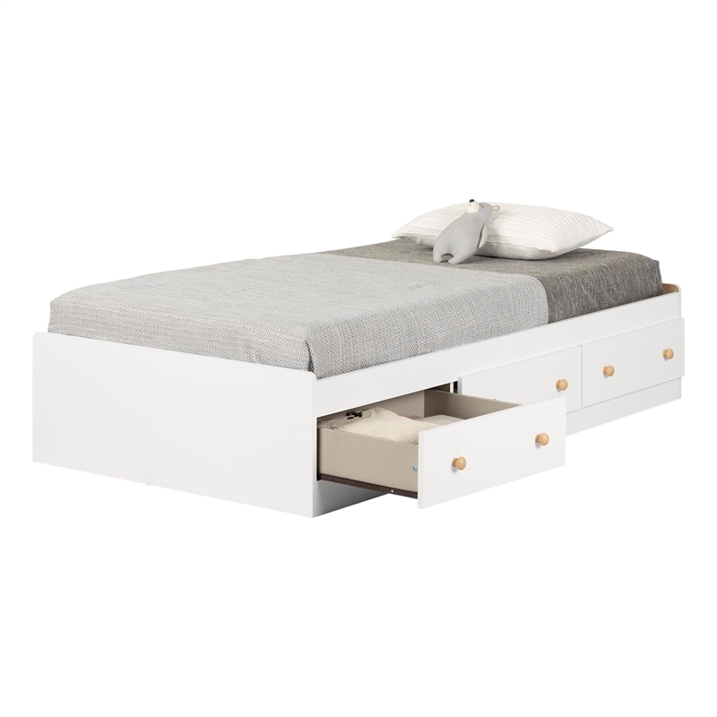 Contemporary Wood 3-Drawer Twin Mates Bed in White