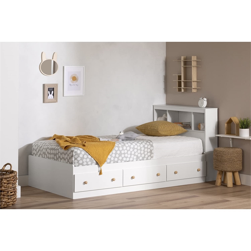 Contemporary Wood 3-Drawer Twin Mates Bed in White