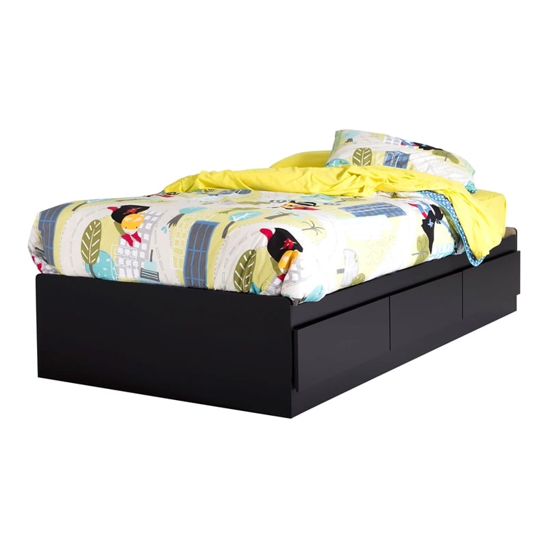 Transitional Wood 3-Drawer Twin Mates Bed in Pure Black