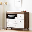 Contemporary Changing Table with Drawers in Natural Walnut-White
