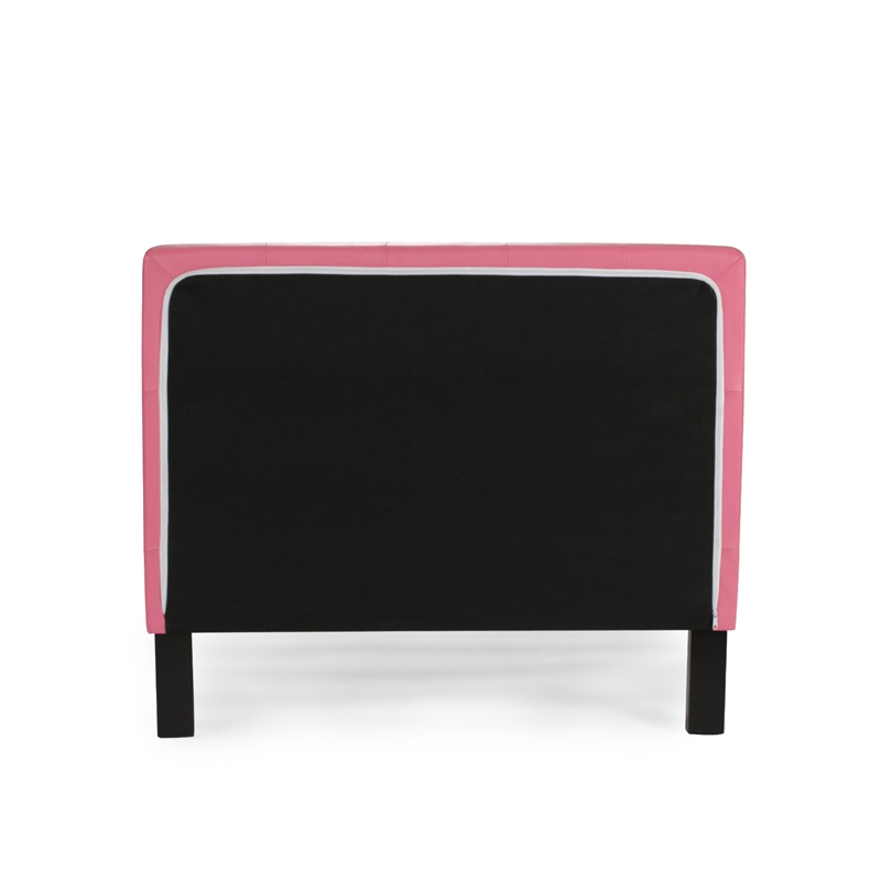 Modern Twin Faux Leather Bed Frame with Slats in Pink