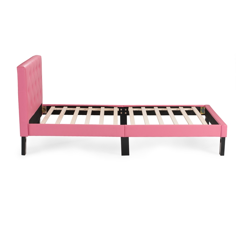 Rosebery Kids Twin Faux Leather Upholstered Bed Frame with Slats in Pink - RK-4866-2307871 Rosebery Kids Twin Faux Leather Upholstered Bed Frame with Slats in Pink - RK-4866-2307871