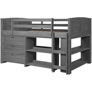 rosebery kids twin solid wood low loft with storage in antique gray