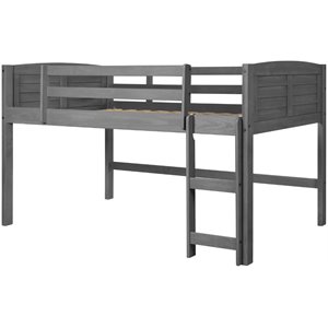 rosebery kids twin solid wood low loft bed in antique gray finish