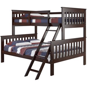 rosebery kids twin over full solid wood mission bunk bed in dark cappuccino