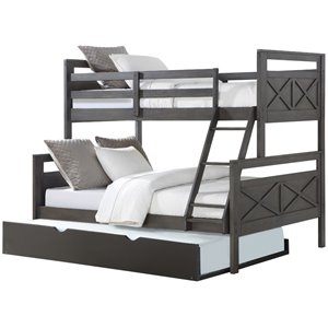 rosebery kids twin over full solid wood barn bunk bed with trundle in gray