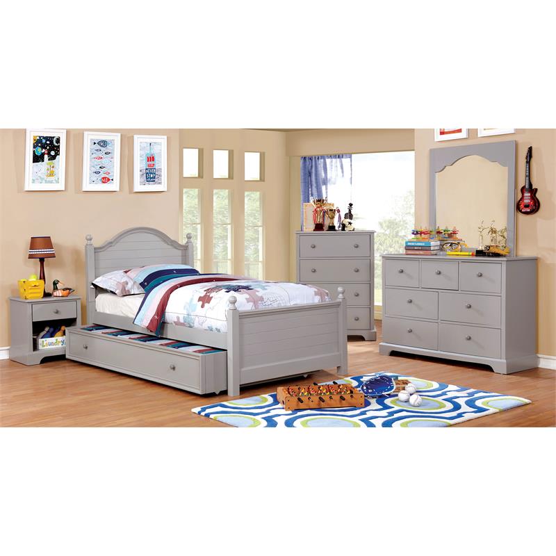 Rosebery Kids Transitional Solid Wood Twin Panel Kids Bed in Gray