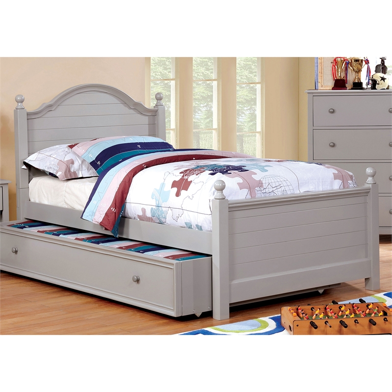 Rosebery Kids Transitional Solid Wood Twin Panel Kids Bed in Gray