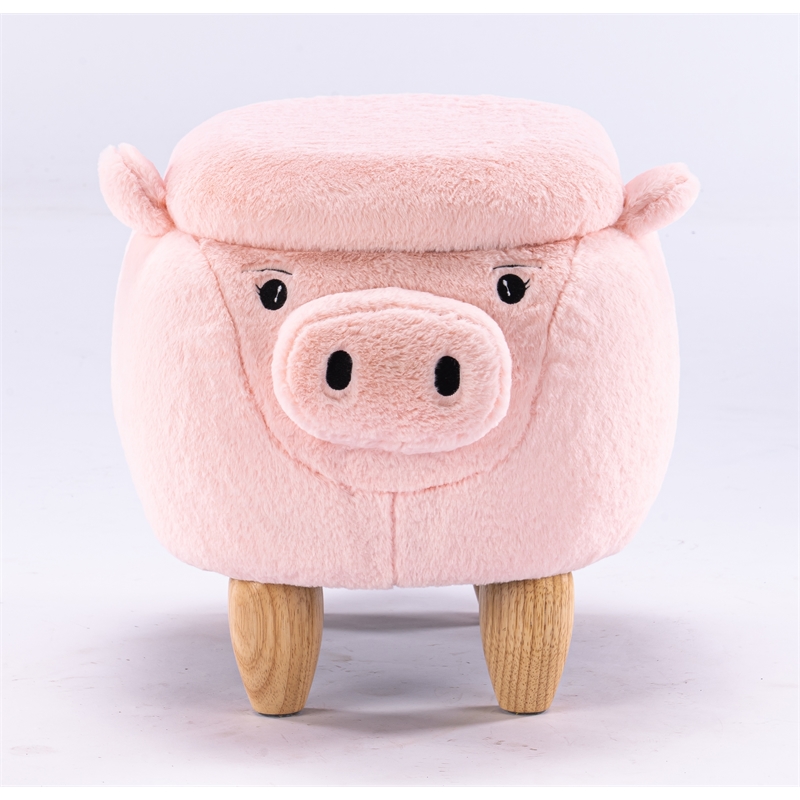 Rosebery Kids Kids Pig Fabric Storage Ottoman/Stool in Pink and Natural