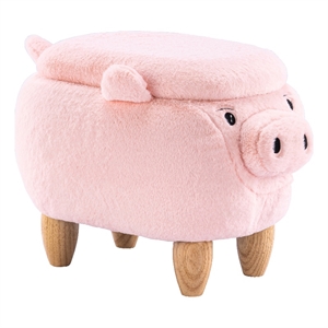 Rosebery Kids Kids Pig Fabric Storage Ottoman/Stool in Pink and Natural