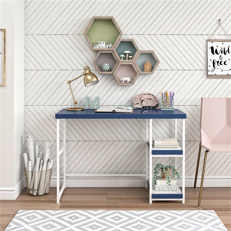 Transitional Desk with Reversible Shelves in Navy