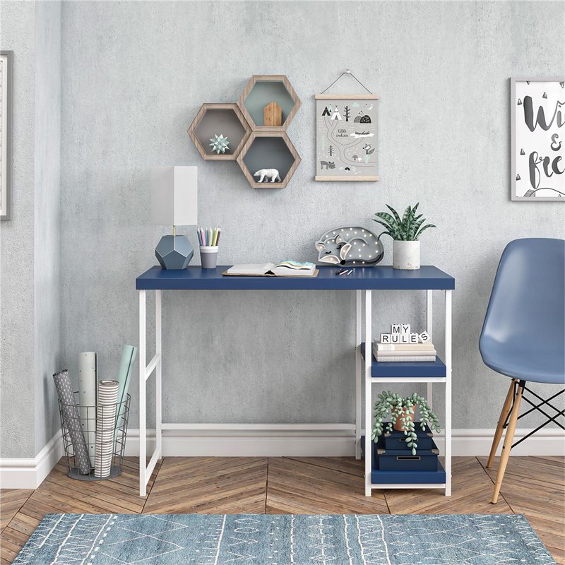 Transitional Desk with Reversible Shelves in Navy