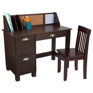 Rosebery Kids Modern Wood Writing Desk with Chair in Espresso