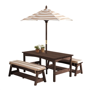 Rosebery Kids Modern Wood Outdoor Table and Bench Set in Espresso