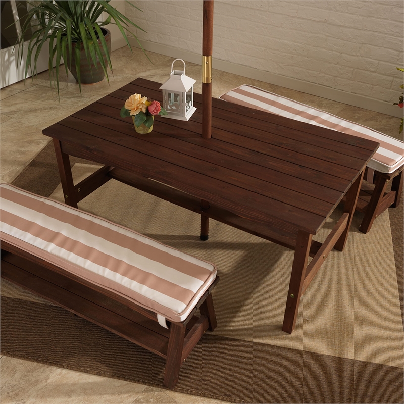 Rosebery Kids Modern Wood Outdoor Table and Bench Set in Espresso