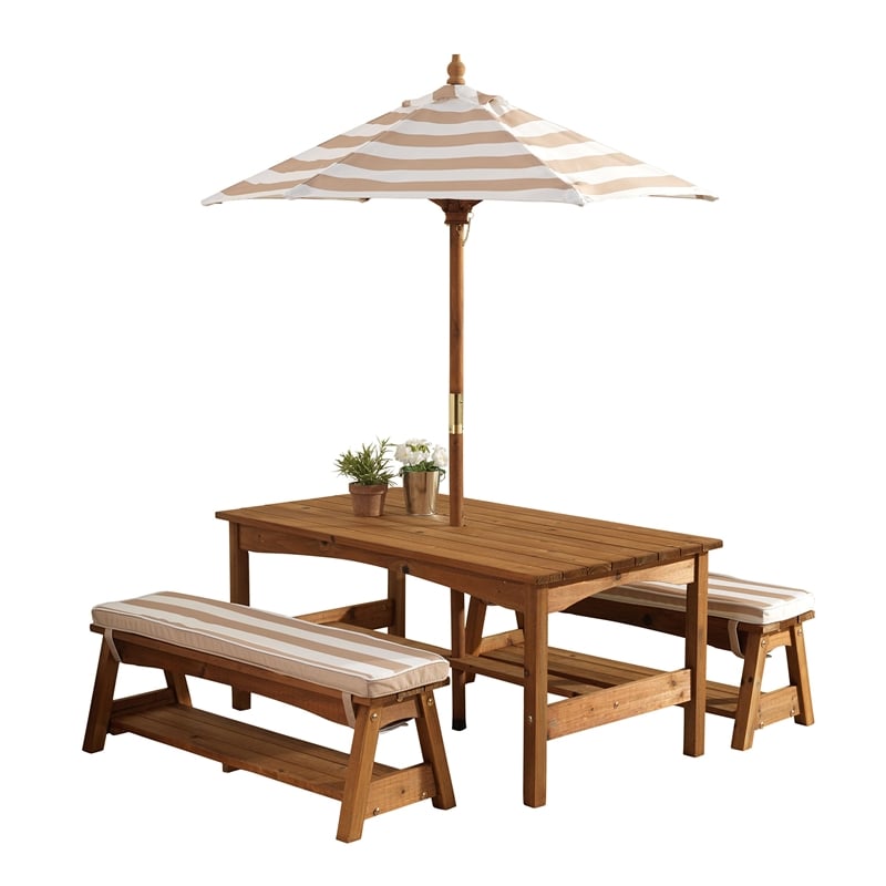 Rosebery Kids Modern Wood Outdoor Table and Bench Set in Espresso