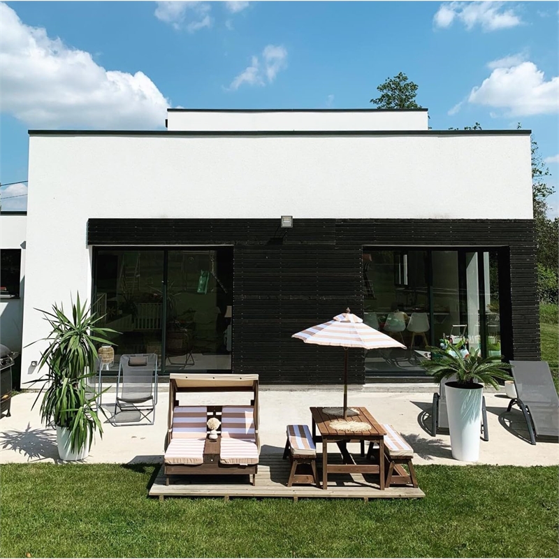 Rosebery Kids Modern Wood Outdoor Table and Bench Set in Espresso