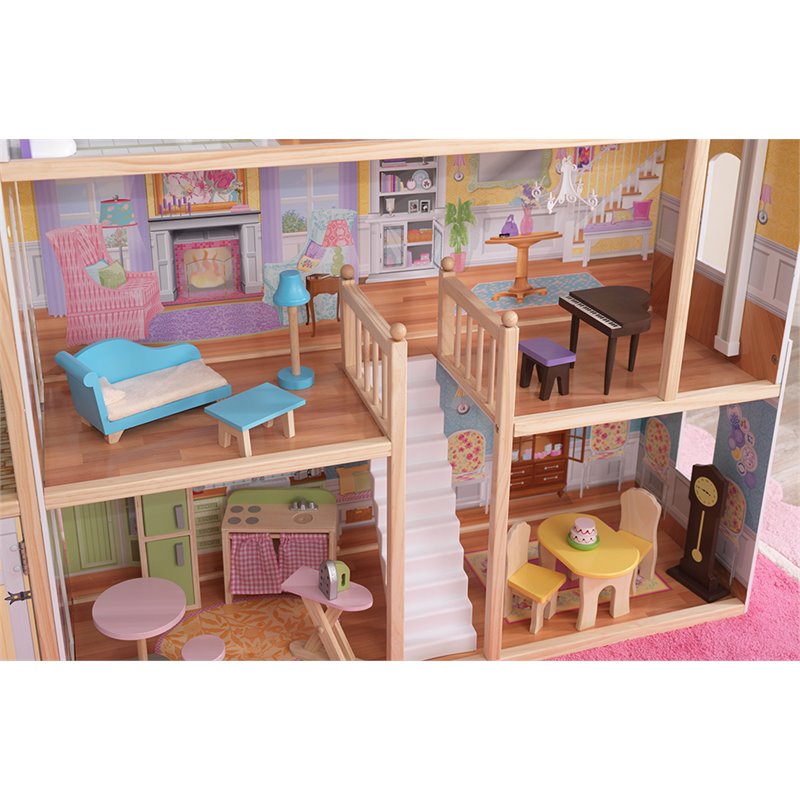 Rosebery Kids Modern Wood 34 Piece Majestic Mansion in Pink and Natural