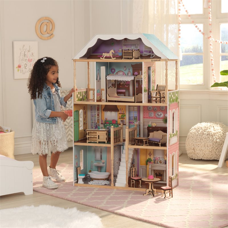 Rosebery Kids 14 Piece Charlotte Dollhouse in White and Natural