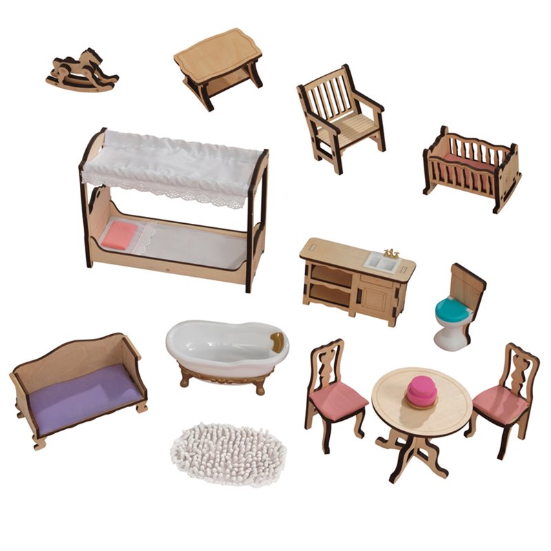 Rosebery Kids 14 Piece Charlotte Dollhouse in White and Natural