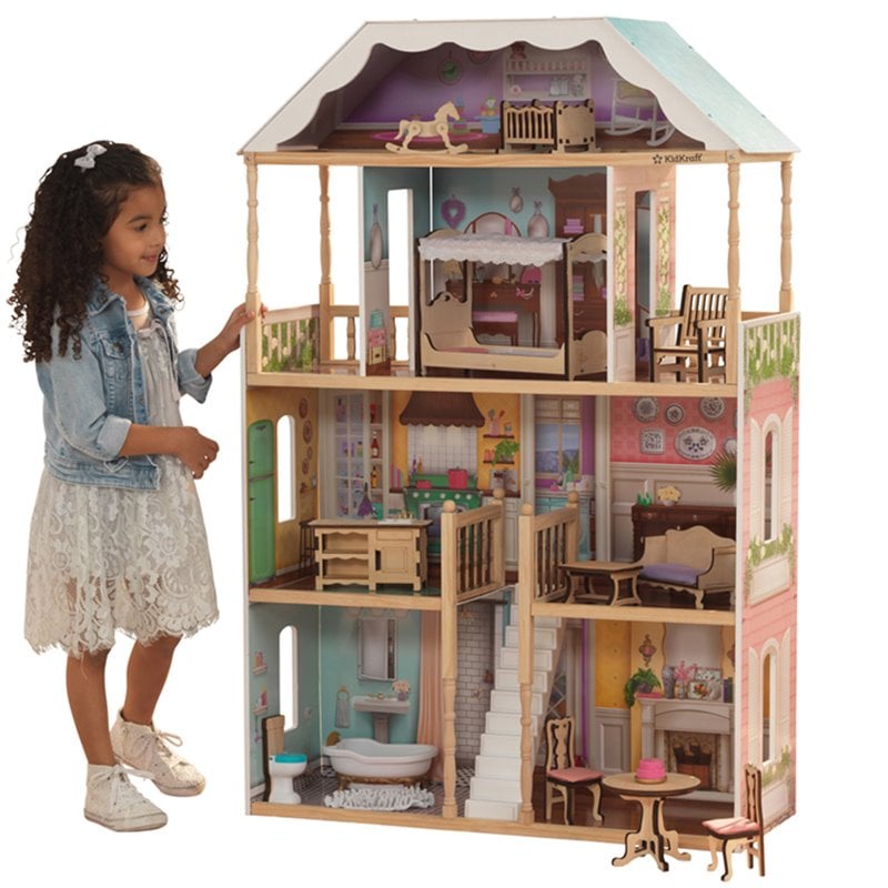 Rosebery Kids 14 Piece Charlotte Dollhouse in White and Natural