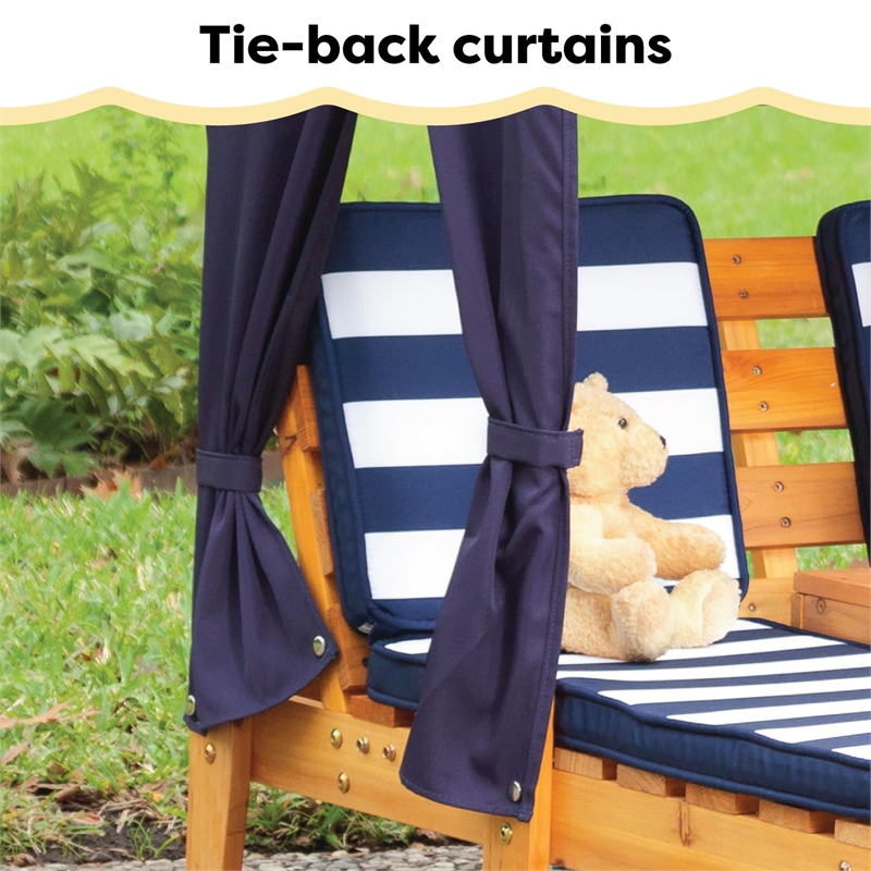 Rosebery Kids Double Chaise Lounge with Cup Holder in Honey and Navy