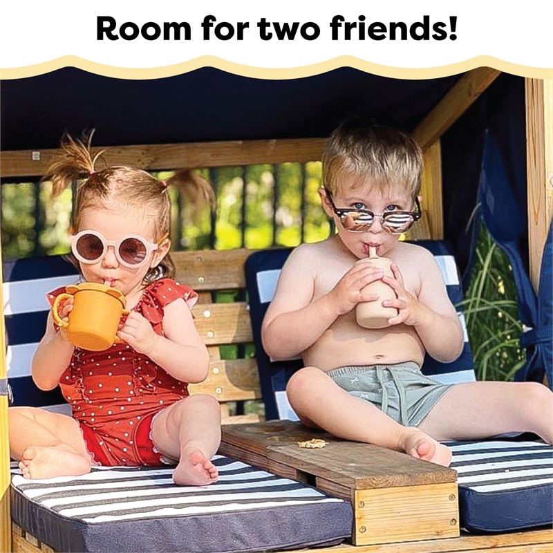 Rosebery Kids Double Chaise Lounge with Cup Holder in Honey and Navy