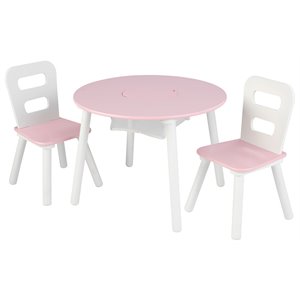 Rosebery Kids 3 Piece Round Storage Table and Chair Set in Pink and White