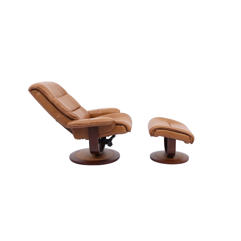 Rosebery Kids Leather Manual Reclining Swivel Chair and Ottoman in Brown